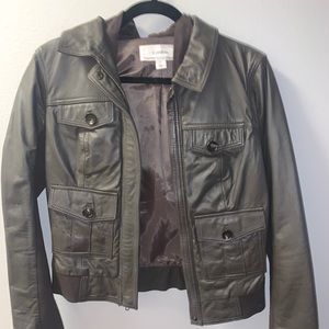 Brown Leather Jacket With Sweatshirt Hood